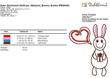 Hase Stickdatei, Doodle Hase, Hasenstickmuster, Niedliches Kaninchen - Sticken