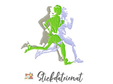 Läufertrio Stickdatei, Marathon Stickmuster 10x10, Jogging Stickerei - Sticken