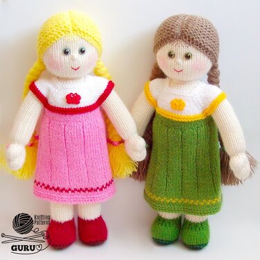 K019 Dolls with clothes (Dress, hat, jacket) - Amigurumi stuffed doll - Knitting