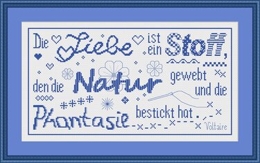 Kreuzstichvorlage "Die Liebe" , Spruch von Voltaire, PDF Download - Sticken