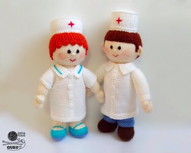 K089 Knitting Pattern - Doll Doctor and a Nurse with clothes and 1 hat