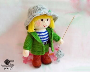 K083 Knitting Pattern - Doll Fisherman with clothes Present for a fisherman
