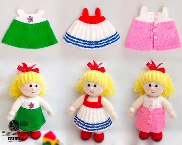 K077 Knitting Pattern - Three dresses for dolls set 2