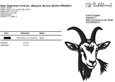 Ziegenkopf Stickdatei, Ziege Stickmuster, Tier Stickdesign, Bauernhof Stick - Sticken