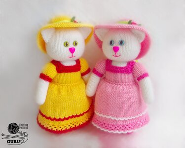 K084 Knitting Pattern - Glamorous Cat with clothes (Dress, underwear, hat)