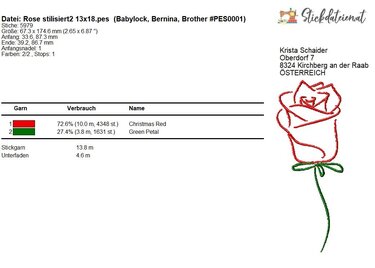 Rosen Stickdatei, Blumen Stickmuster, Romantische Stickvorlage - Sticken