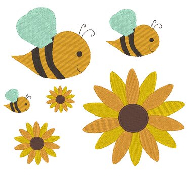 Stickdatei - Biene Bienchen Hummel mit Blumen - Sticken