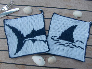 Tutorial doubleface potholders „sea motifs 7 - Shark“ - Crochet