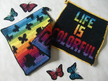 Doubleface crochet tutorial, Butterflies in rainbow colors