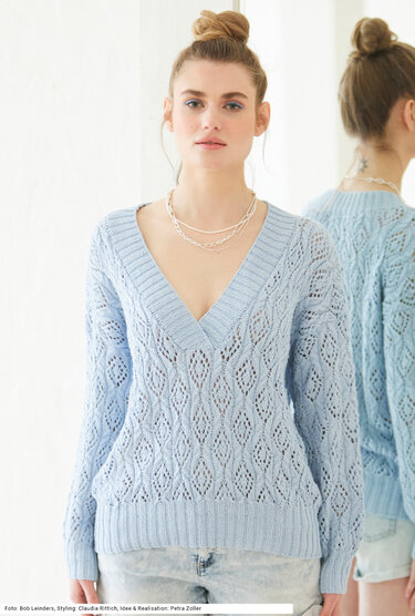 V-Ausschnittpulli im Zopf-Rautenmuster - Bild 2