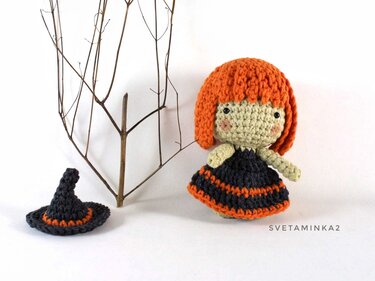 Crochet Halloween Pattern Witch Amigurumi Doll in a Pointed Hat
