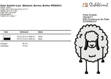 Digitale Stickdatei Schaf, Stickdatei 10x10, Schaf Stickmuster - Sticken