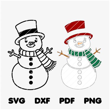 Plotterdatei Schneemann mit Schal und Mütze Weihnachten SVG PNG DXF PDF - Plotting