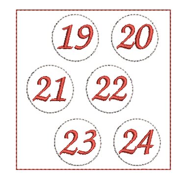 Stickdatei Adventskalenderzahlen rund für Button zum Aufnähen oder Aufklebe - Sticken
