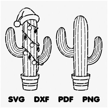 Vector Plotter File Cactus with Christmas Decorations Winter / SVG PNG DXF - Plotting