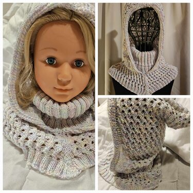 Kragenschal mit Ajourmustern, 3 Sets in einem, mit oder ohne Kapuze - Stricken