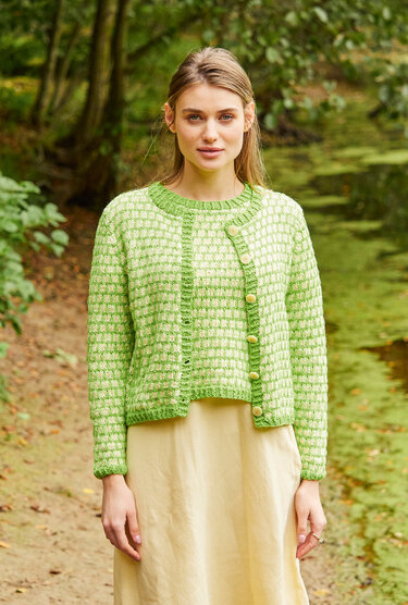 Twinset mit Hebemaschenmuster in Gelb und Grün - Bild 5