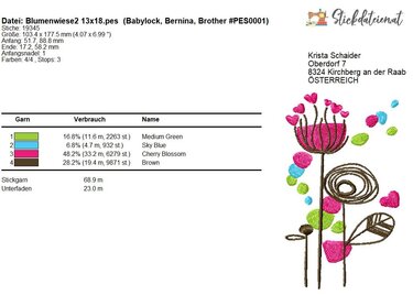 Blumen Stickdatei, Blumenmuster Stickdesign, moderne Blumen Stickvorlage - Sticken