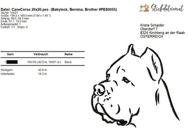 Cane Corso Stickdatei, Cane Corso Stickmuster, Hunde Stickdesign in 3 Größe - Sticken
