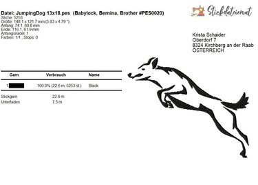 Hund Stickdatei, springender Hund Stickmuster, digitale Stickvorlage - Sticken
