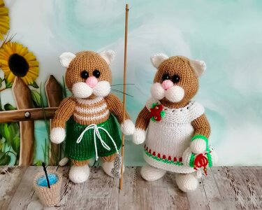 K104 Cat Kittens boy and girl with accessories and clothing Soft toys Ami - Knitting