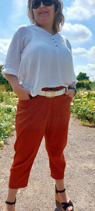 Two pants sewing patterns, Majalis and Majus, in long sizes