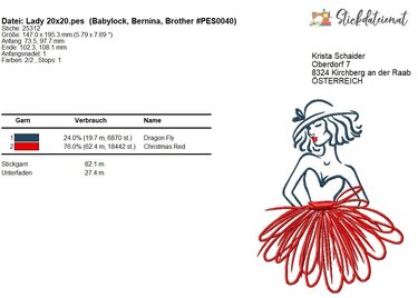 Elegante Lady Stickdatei, Damen Stickmuster, Hut Stickdesign 10x10 - Sticken