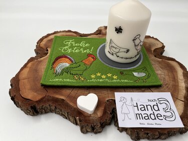 Stickdatei Mugrug Untersetzer Ostern Hahn Huhn - Sticken