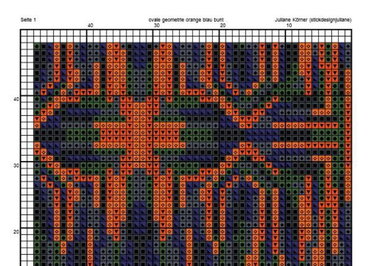 Kreuzstichmuster ovale Geometrie orange blau, Kreuzstich Stickvorlage PDF - Sticken