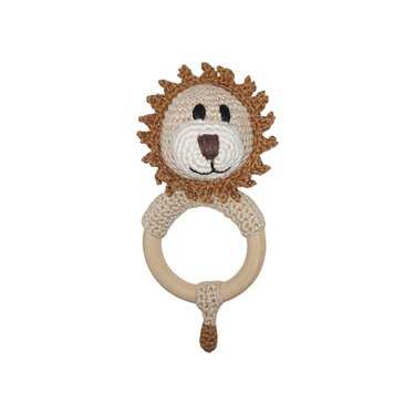 Löwe Babyrassel mit Beißring - Häkelanleitung