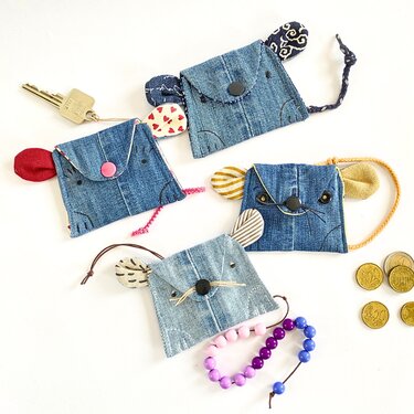 Coin purse sewing pattern, mouse wallet, neck pouch + math mouse