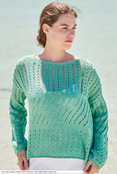 Grüner Pulli mit verschiedenen Lochmustern - Stricken