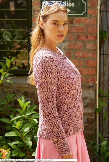 Jacke mit Ajourmuster in Pink meliert - Bild 2