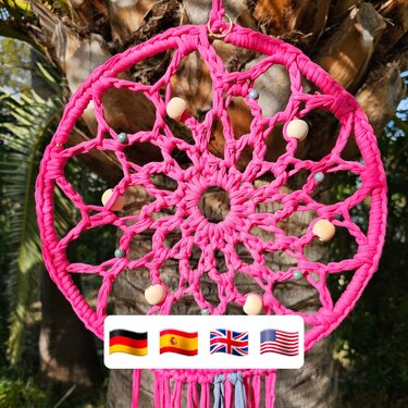 Crochet pattern dreamcatcher, tshirt yarn, beginnerfriendly, 2 in 1, US+UK