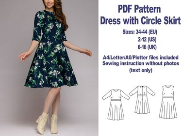 Dress with Circle Skirt Sewing Pattern PDF Sewing Patterns Dress Pattern - Image 3