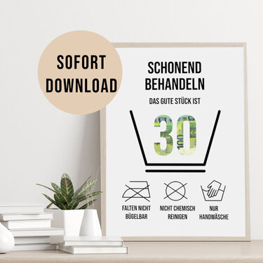 Poster GELDGESCHENK Geburtstag 30 Waschanleitung DOWNLOAD - Plotting