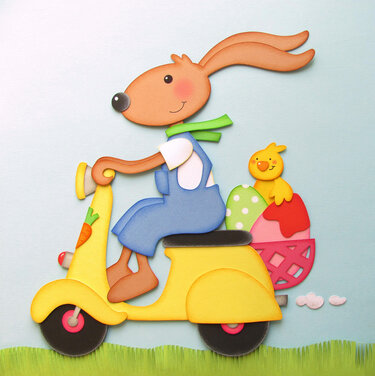 Bastelvorlage Fensterbild Osterhase auf dem Roller, Fensterbild Ostern - Basteln