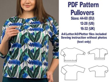 Pullover Pattern PDF Sweatshirt Sewing Pattern Plus Size Sewing Patterns