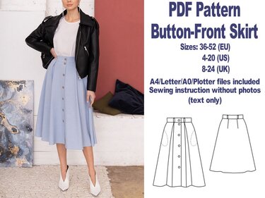 Button-Front Skirt Pattern PDF Sewing Patterns Skirts Patterns Women