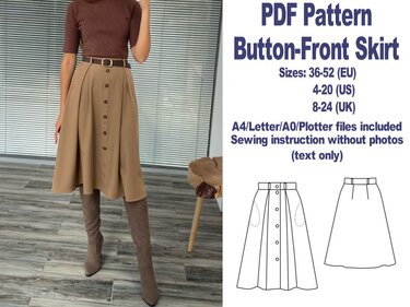 Button-Front Skirt Pattern PDF Sewing Patterns Skirts Patterns Women