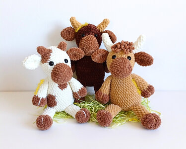 Low Sew Cow Crochet Pattern Bundle: Bull, Dairy Cow and Highland Cow