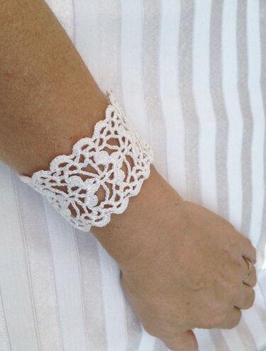 Cuff Bracelet, Crochet Wedding Cuff, Flower Bracelet, Wrist Warmer,