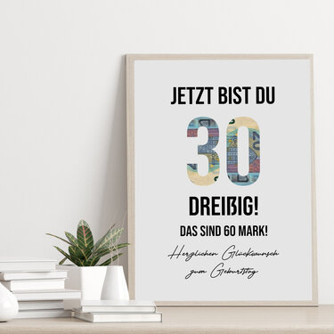 Poster GELDGESCHENK Geburtstag 30 DOWNLOAD - Basteln