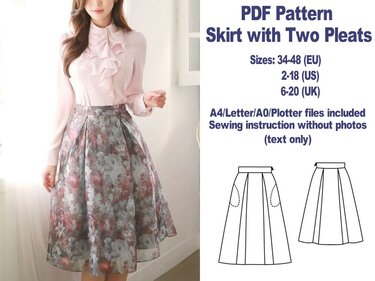 Pleated Skirt Sewing Pattern PDF Sewing Patterns Vintage Skirt Pattern PDF