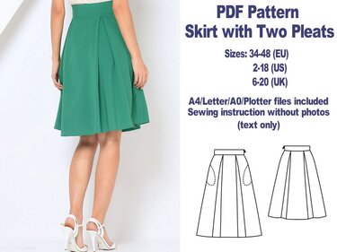 Pleated Skirt Sewing Pattern PDF Sewing Patterns Vintage Skirt Pattern PDF