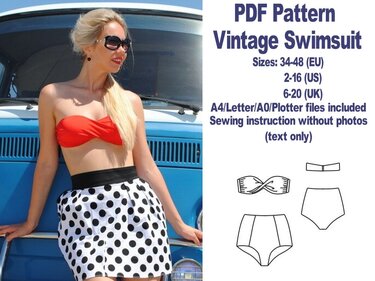Vintage Swimsuit Sewing Pattern High Waisted Twist Front Bikini Pattern PDF