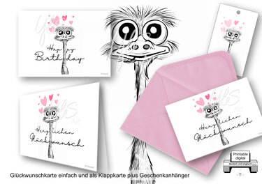 Geburtstagskarte und Geschenkanhänger, digitaler Download, selbst drucken - Basteln