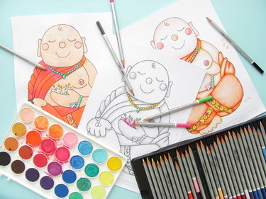 Buddha-Motiv zum Ausmalen als Motiv für Fenster und Wand - Basteln