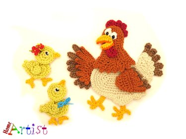 Chicken chicks crochet applique