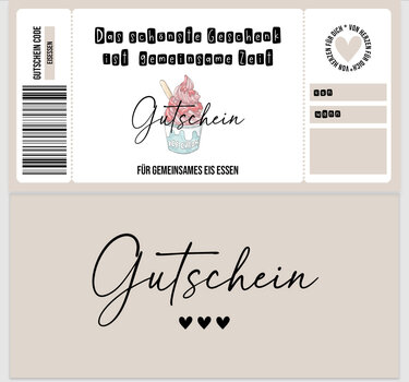 Gutschein zum Ausdrucken EISCREME digitale Datei Gutschein DOWNLOAD - Basteln